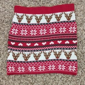 Forever 21 red brown festive Christmas reindeer knit mini skirt